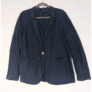 Tommy Hilfiger Women's Large Blazer Linen Blend Blue Light 1 Button Chambray